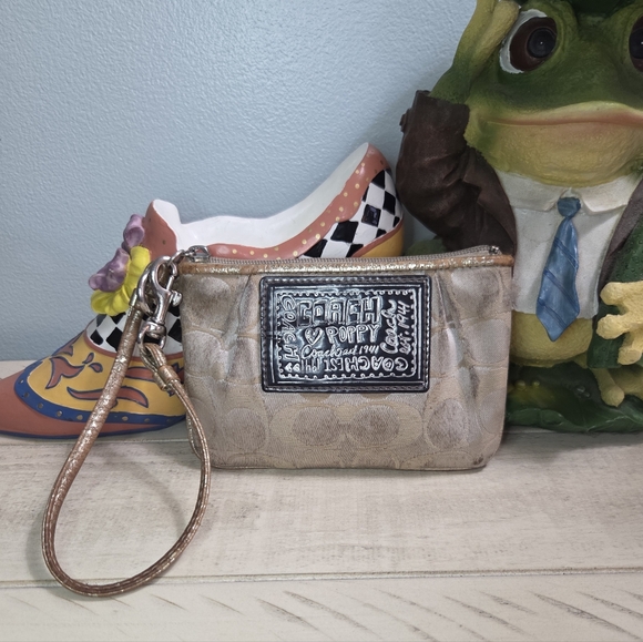 Coach Handbags - Coach Poppy Glam Signature Canvas Wristlet, GUC
